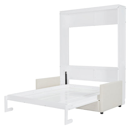 Full Size Murphy Wall Bed With Cushion - White