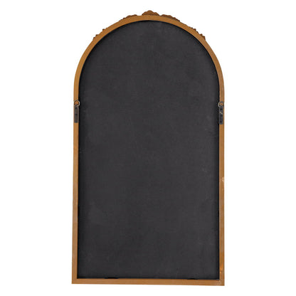 Hand Carved Rose Antique Mirror Frame, Wood Arch Mirror Wall Decor For Living Room, Bathroom, Entryway - Brown