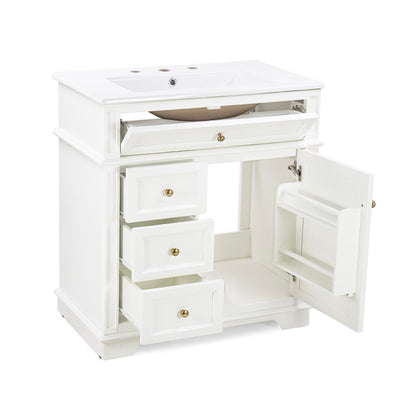 Freestanding 30" Bathroom Vanity With Sink, Soft Closing Door, Tip Out Drawer - White