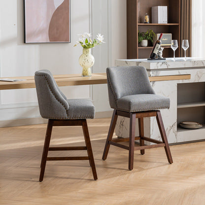 Counter Height Swivel Barstools, 26'' H Seat Height Upholstered Bar Stools (Set of 2), Fabric - Gray