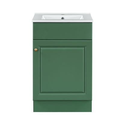20" Bathroom Vanity With Sink, Freestanding Cabinet With Door Shelf And Adjustable Shelf, And Ceramic Construction - Green