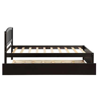 Twin Size Platform Bed Frame With Trundle - Espresso