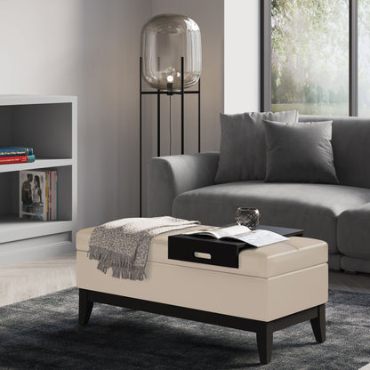 Oregon - Storage Ottoman Bench With Tray - Satin Cream