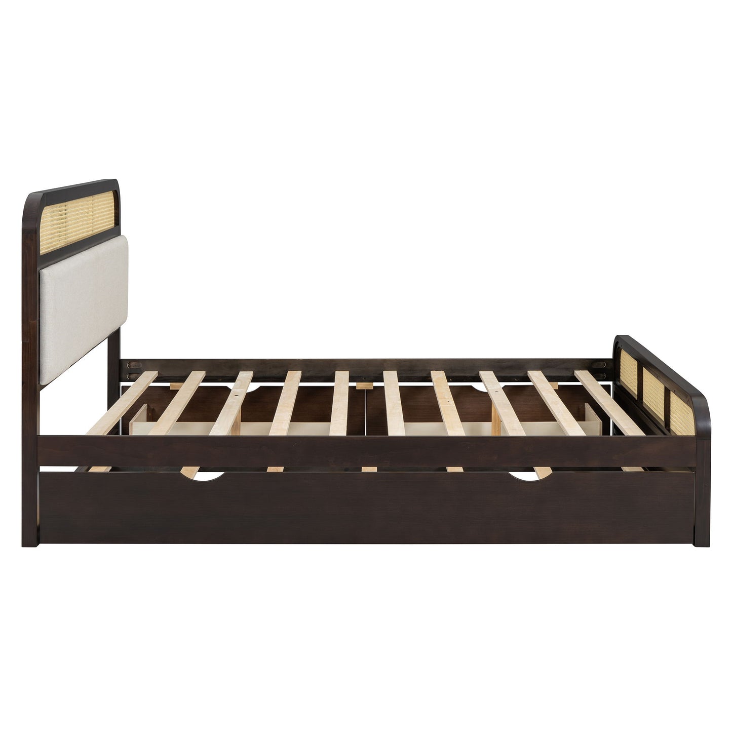 Queen Size Platform Bed With Trundle And 2 Drawers - Espresso
