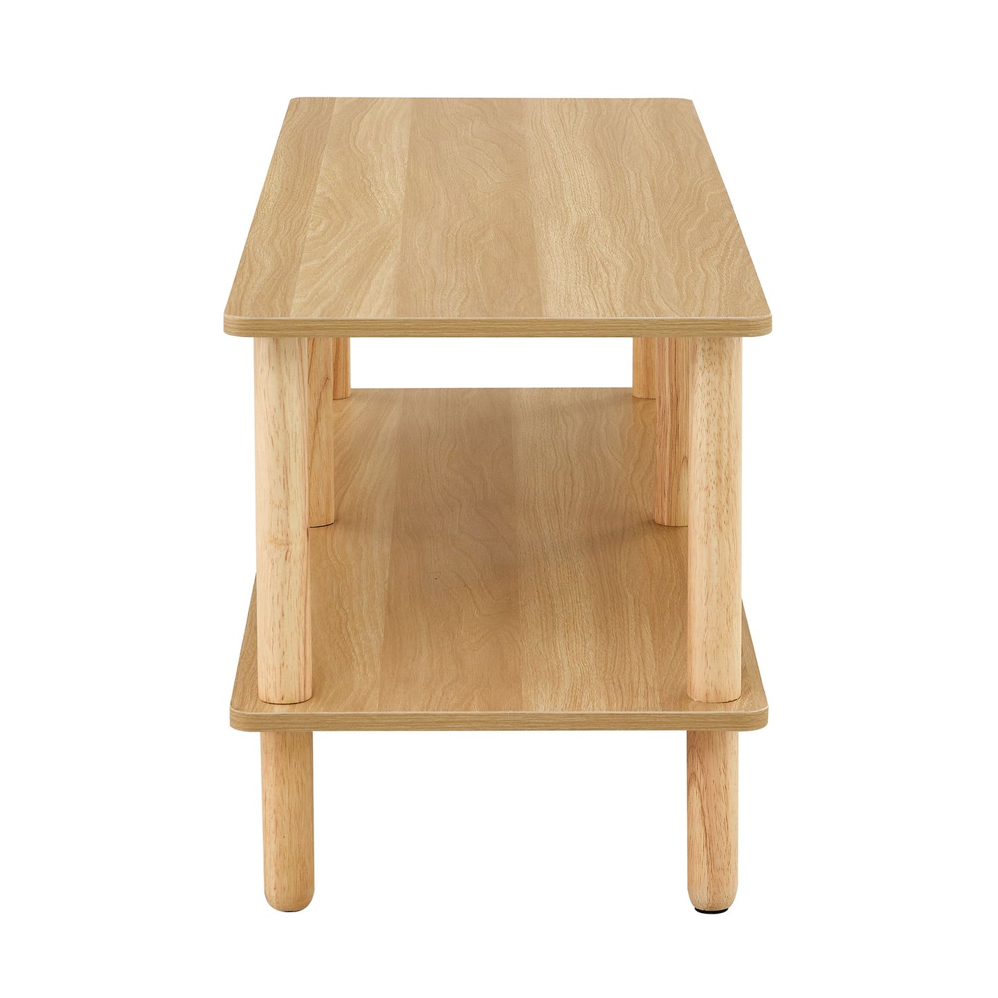 Modern Double Deck TV Cabinet Is Suitable For Living Room, Rectangular Center Table With Open Storage Shelf, Rounded Rubberwood Legs, Stable And Durable - Burly Wood