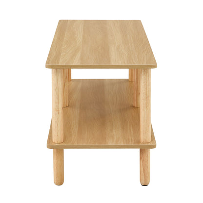 Modern Double Deck TV Cabinet Is Suitable For Living Room, Rectangular Center Table With Open Storage Shelf, Rounded Rubberwood Legs, Stable And Durable - Burly Wood