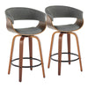 Vintage Mod - Mid-Century Modern Fixed Height Counter Stool With Swivel And Round Footrest (Set of 2) - Walnut / Light Gray