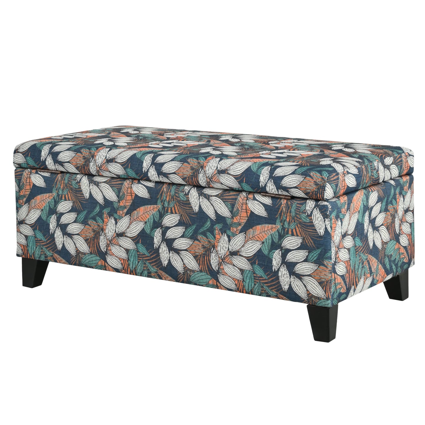 Elegant Flower Pattern Storage Ottoman With Soft Upholstery And Wood Frame - Flower