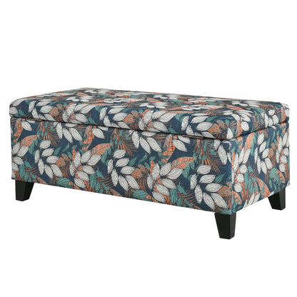 Elegant Flower Pattern Storage Ottoman With Soft Upholstery And Wood Frame - Flower