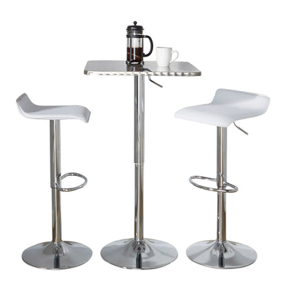 Ale - 3 Piece Bar Set Bistro Square Contemporary Adjustable Oval Footrest - Silver / Chrome / White