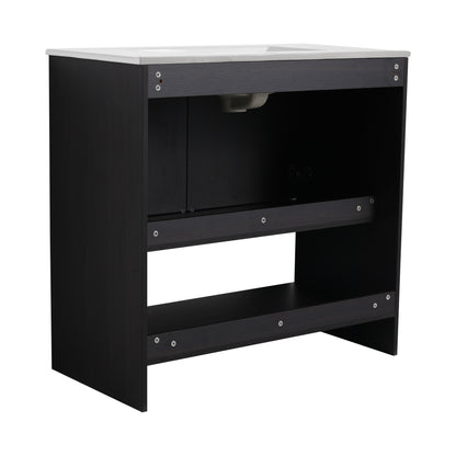 Modern 36" Bathroom Vanity With Ceramic Sink And Soft Closing Doors - Dark Oak