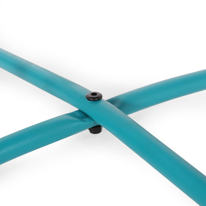 Outdoor Steel Side Table With X Shape Bottom Crossing Legs - Teal