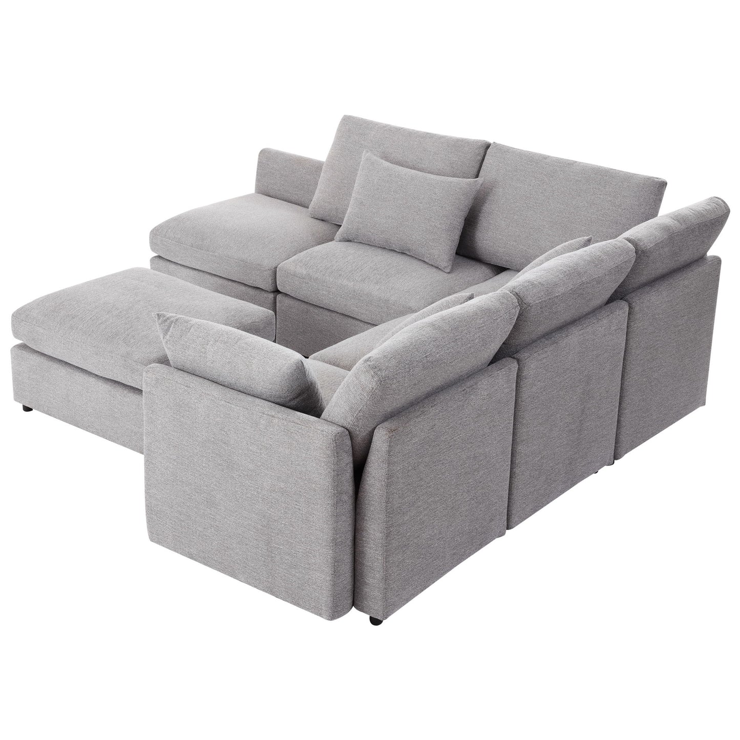 Sectional Sofa Modular Sofa U - Shaped Sofa Couch Sofa Bed L - Shaped Sofa With A Movable Ottoman And Two USB Ports For Living Room - Light Gray