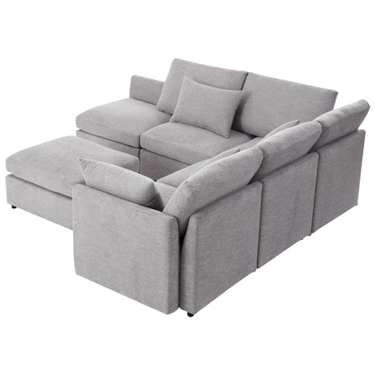 Sectional Sofa Modular Sofa U - Shaped Sofa Couch Sofa Bed L - Shaped Sofa With A Movable Ottoman And Two USB Ports For Living Room - Light Gray