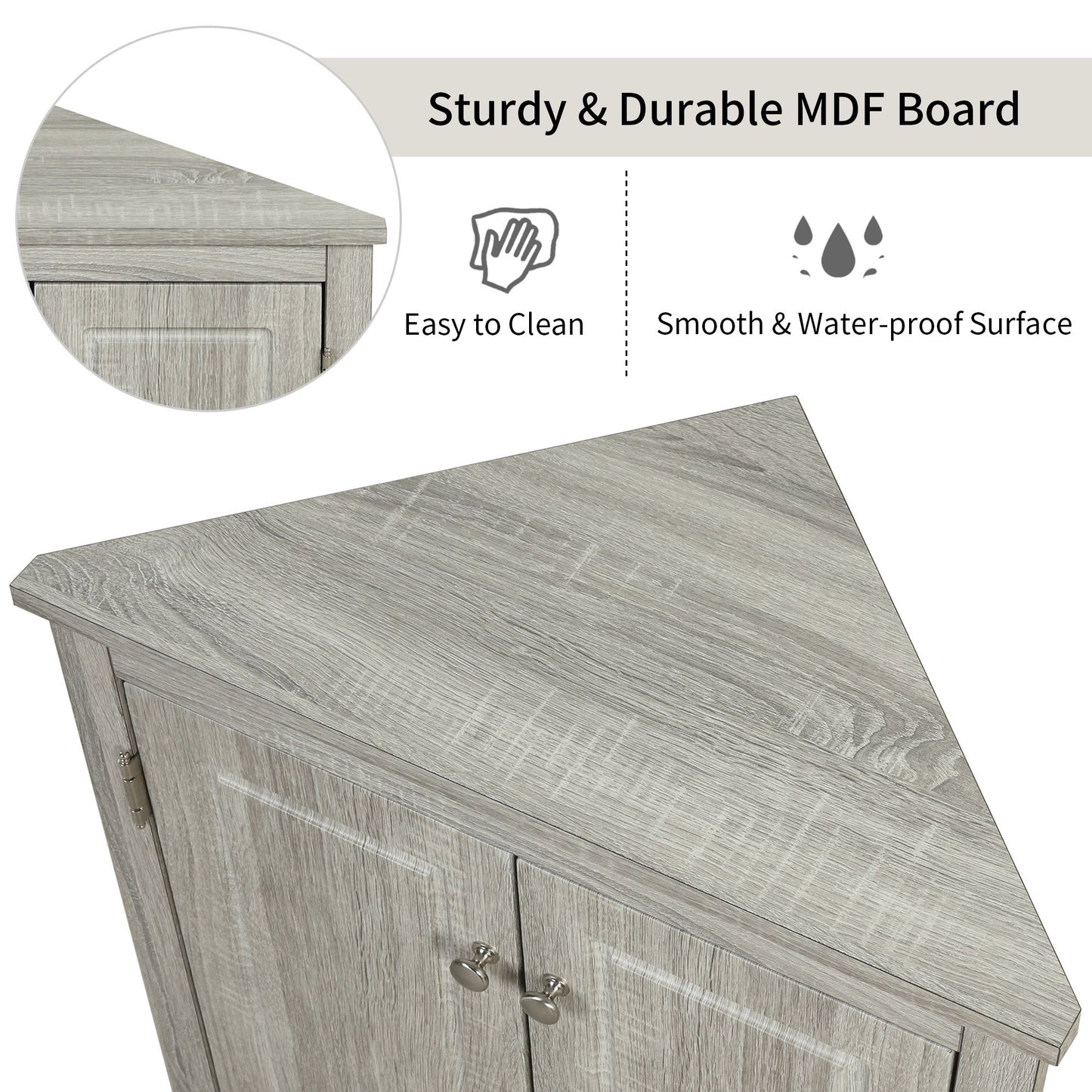 Triangle Bathroom Storage Cabinet With Adjustable Shelves, Freestanding Floor Cabinet For Home Kitchen - Oak