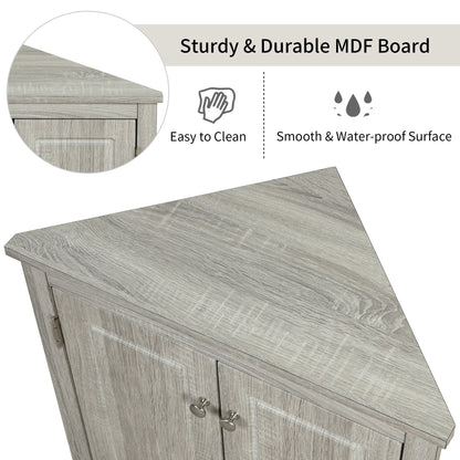 Triangle Bathroom Storage Cabinet With Adjustable Shelves, Freestanding Floor Cabinet For Home Kitchen - Oak