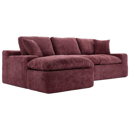 Cloud Sectional Sofa Upholstered Sofa Couch With Double-Layer Cushion And Side Pockets - Red