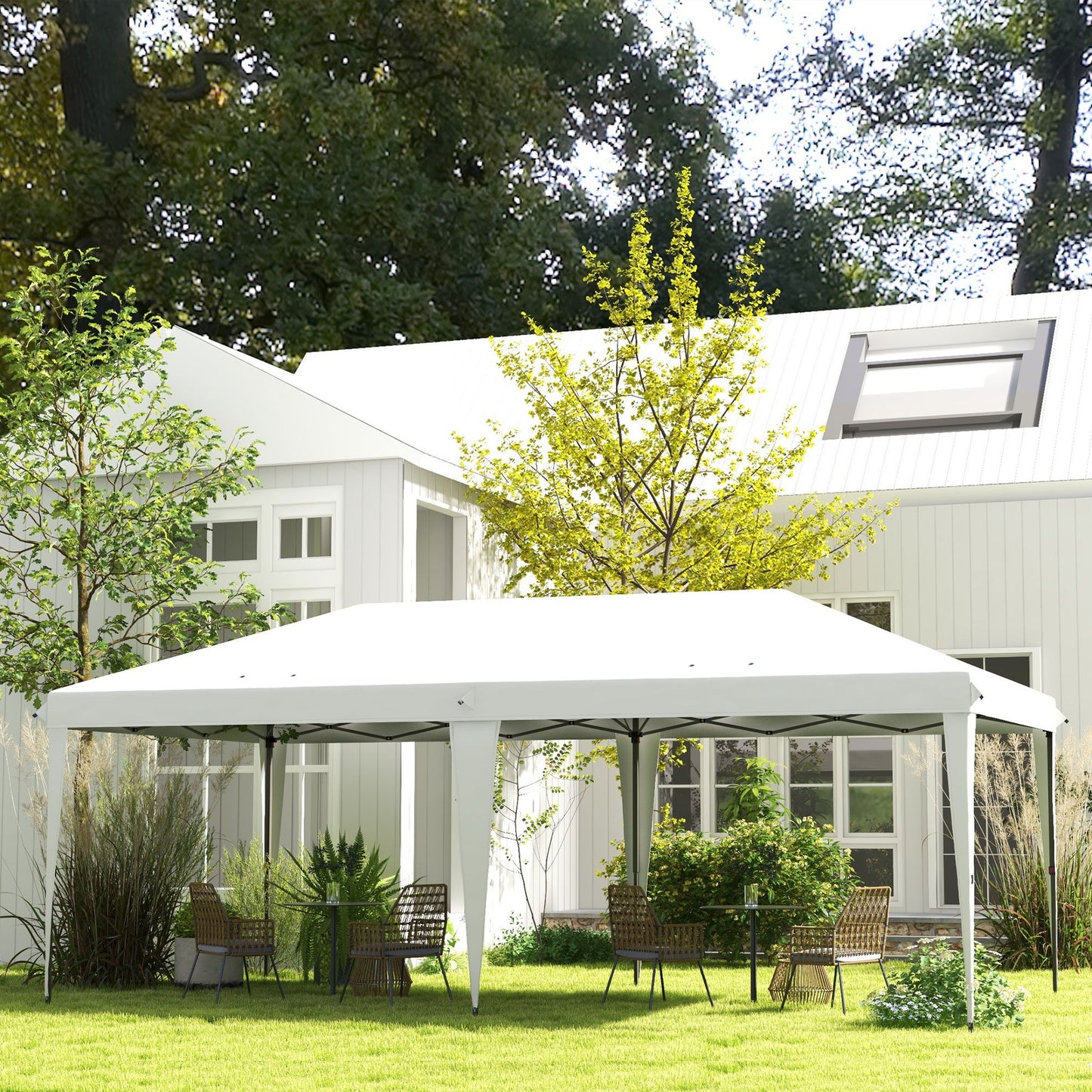 Outsunny - 10' x 19.2' Pop Up Canopy Tent, Heavy Duty Tent For Parties, Outdoor Instant Gazebo Sun Shade Shelter With Carry Bag For Catering, Events, Wedding, Backyard Bbq - White