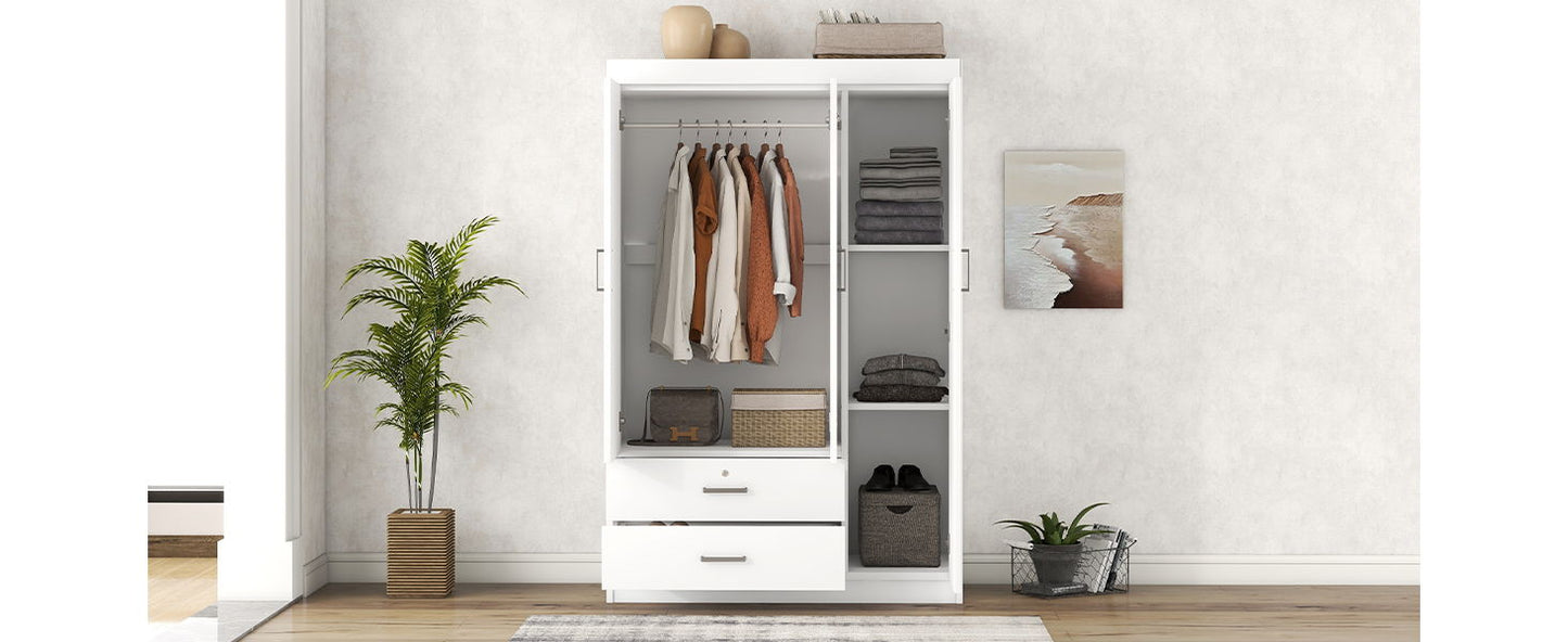 3 Door Wardrobe With 2 Drawers - White