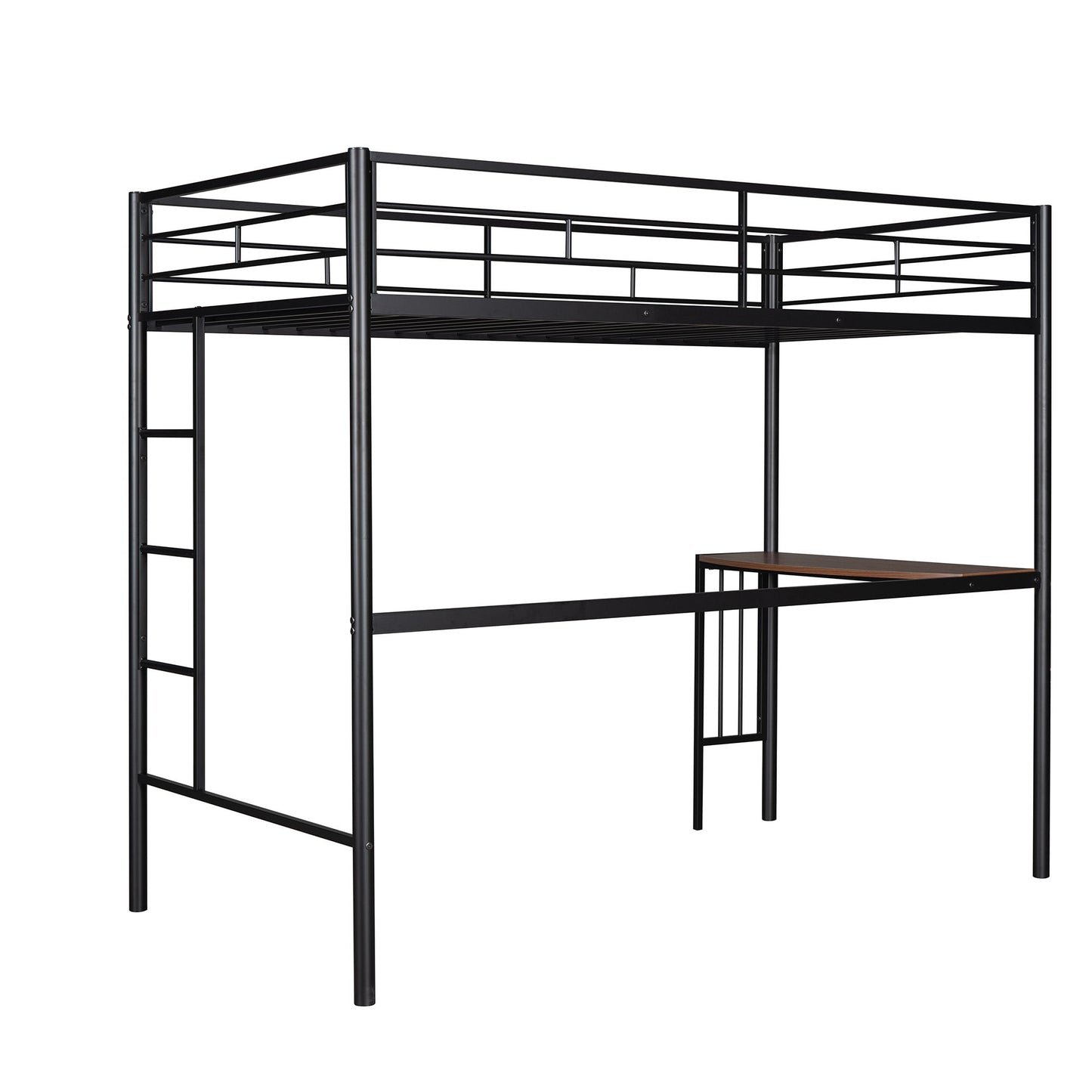 Twin Over Full Metal Bunk Bed With Desk, Ladder And Quality Slats For Bedroom - Metallic Black
