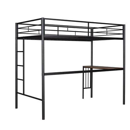 Twin Over Full Metal Bunk Bed With Desk, Ladder And Quality Slats For Bedroom - Metallic Black