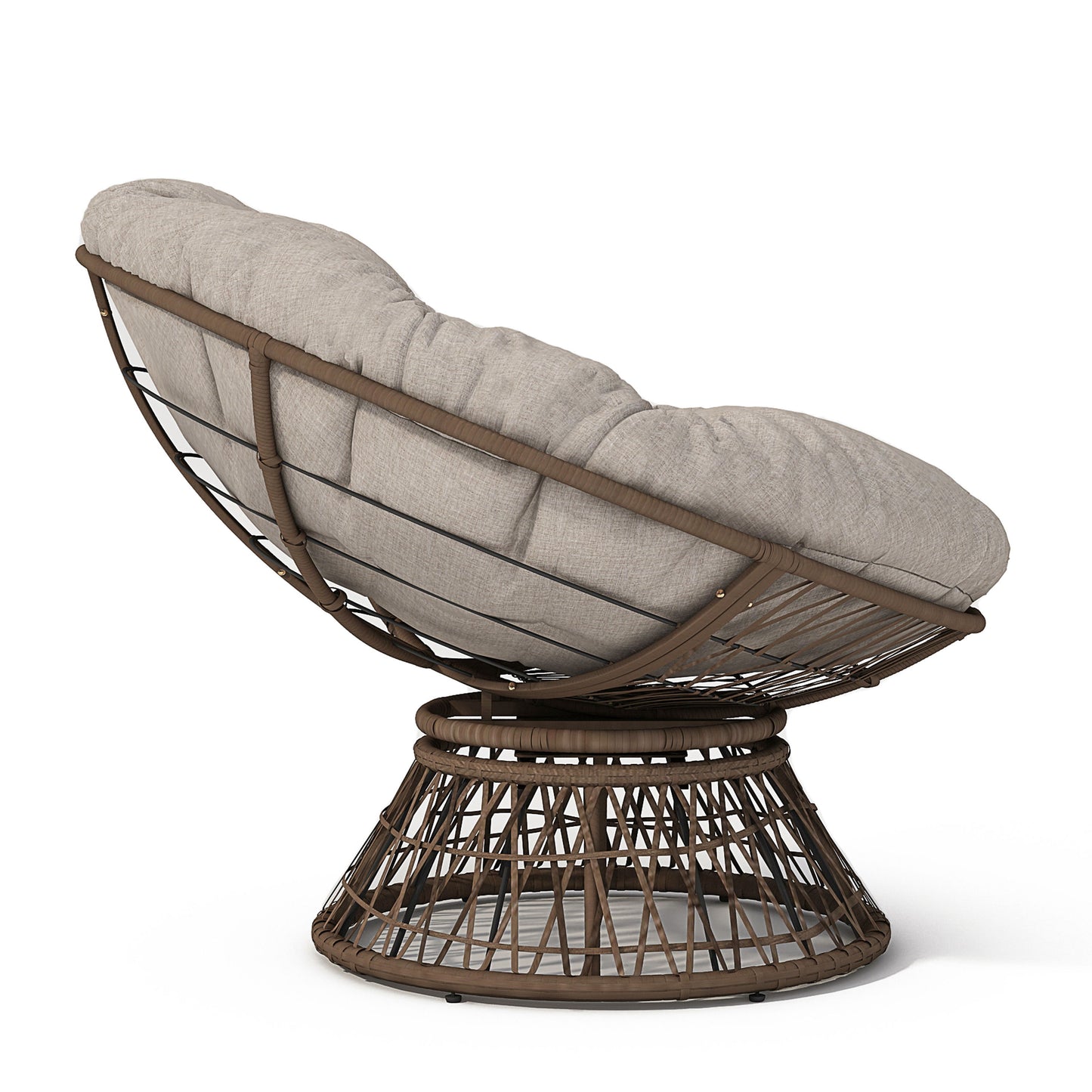 Ergonomic Wicker Chair With Cloud Thick Density Cushion, 3 Proof Cover High Capacity Iron Frame Fluid 360ÔøΩÔøΩÔøΩÔøΩÔøΩÔøΩÔøΩÔøΩÔøΩÔøΩÔøΩÔøΩÔøΩÔøΩÔøΩ Swivel - Beige / Brown