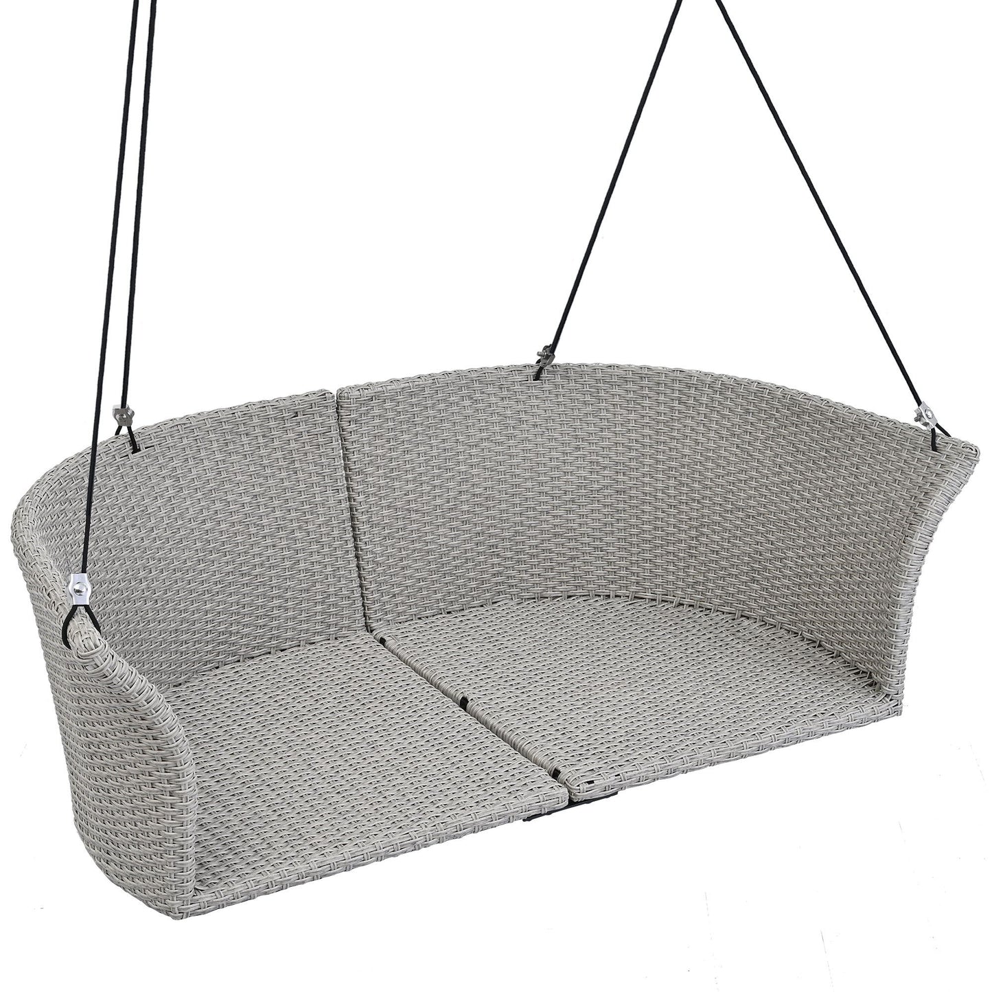 2 Person Hanging Seat, Rattan Woven Swing Chair, Porch Swing With Ropes - Gray / Cushion