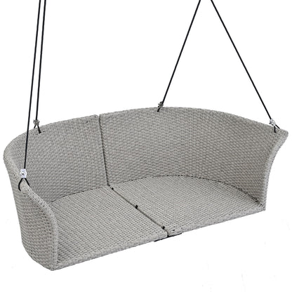 2 Person Hanging Seat, Rattan Woven Swing Chair, Porch Swing With Ropes - Gray / Cushion