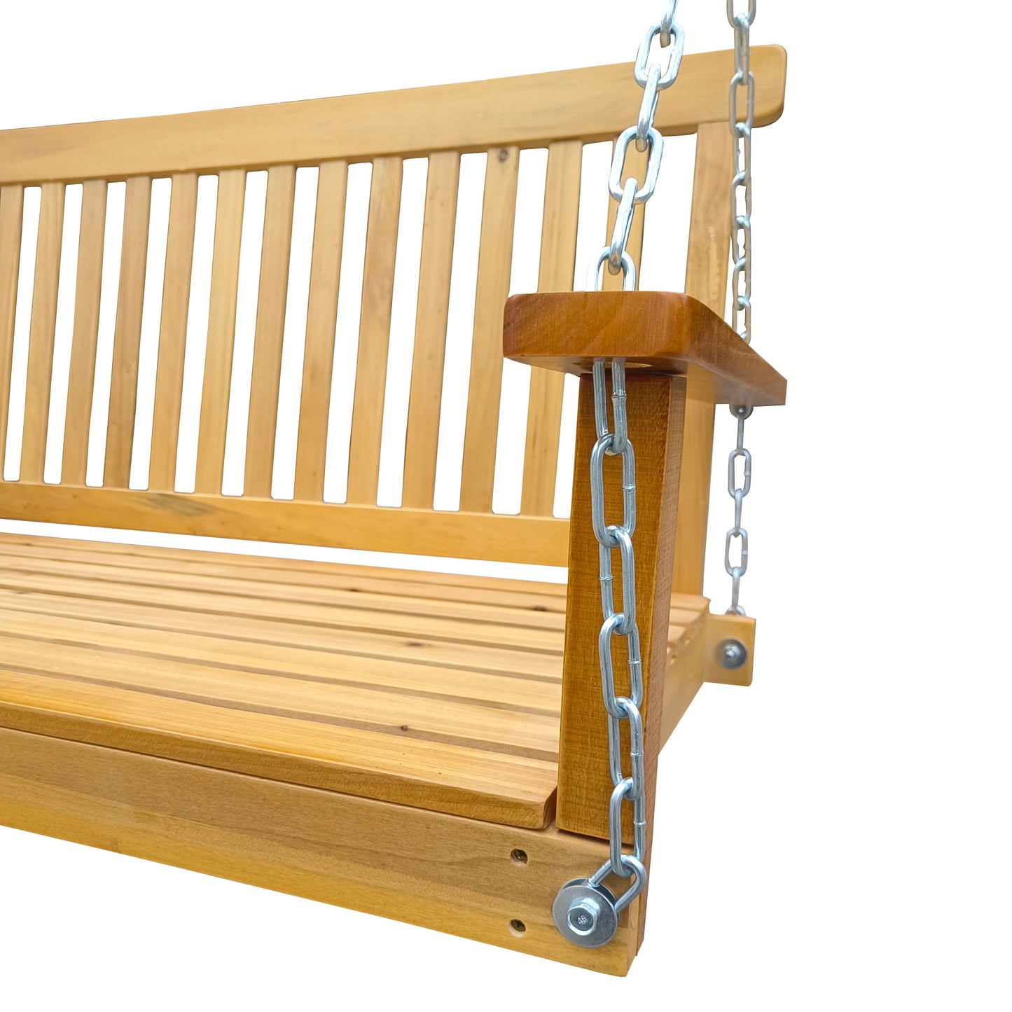 Front Porch Swing With Armrests For Outdoor Patio, Garden Yard, Backyard Or Sunroom - Teak