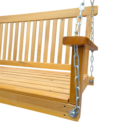 Front Porch Swing With Armrests For Outdoor Patio, Garden Yard, Backyard Or Sunroom - Teak
