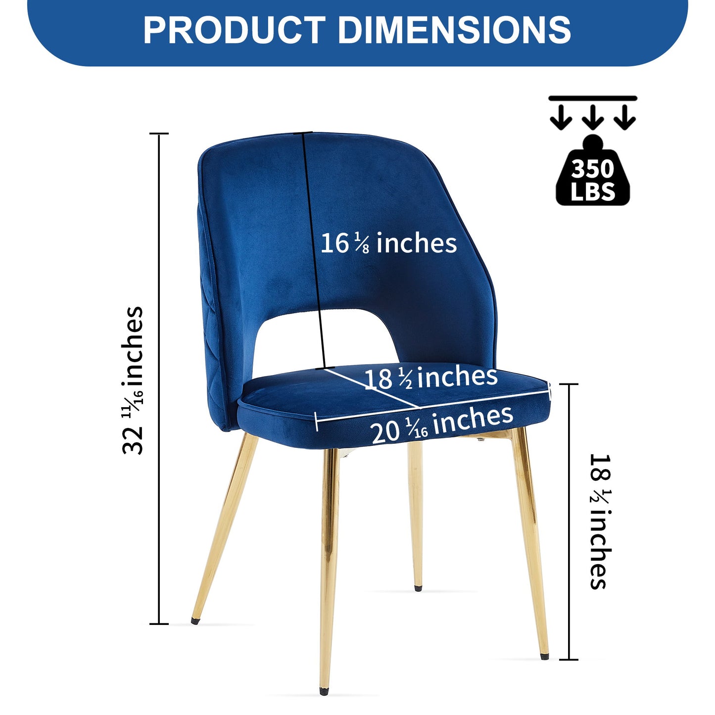 Velvet Dining Chairs With Metal Legs And Hollow Back Upholstered Dining Chairs (Set of 4) - Blue