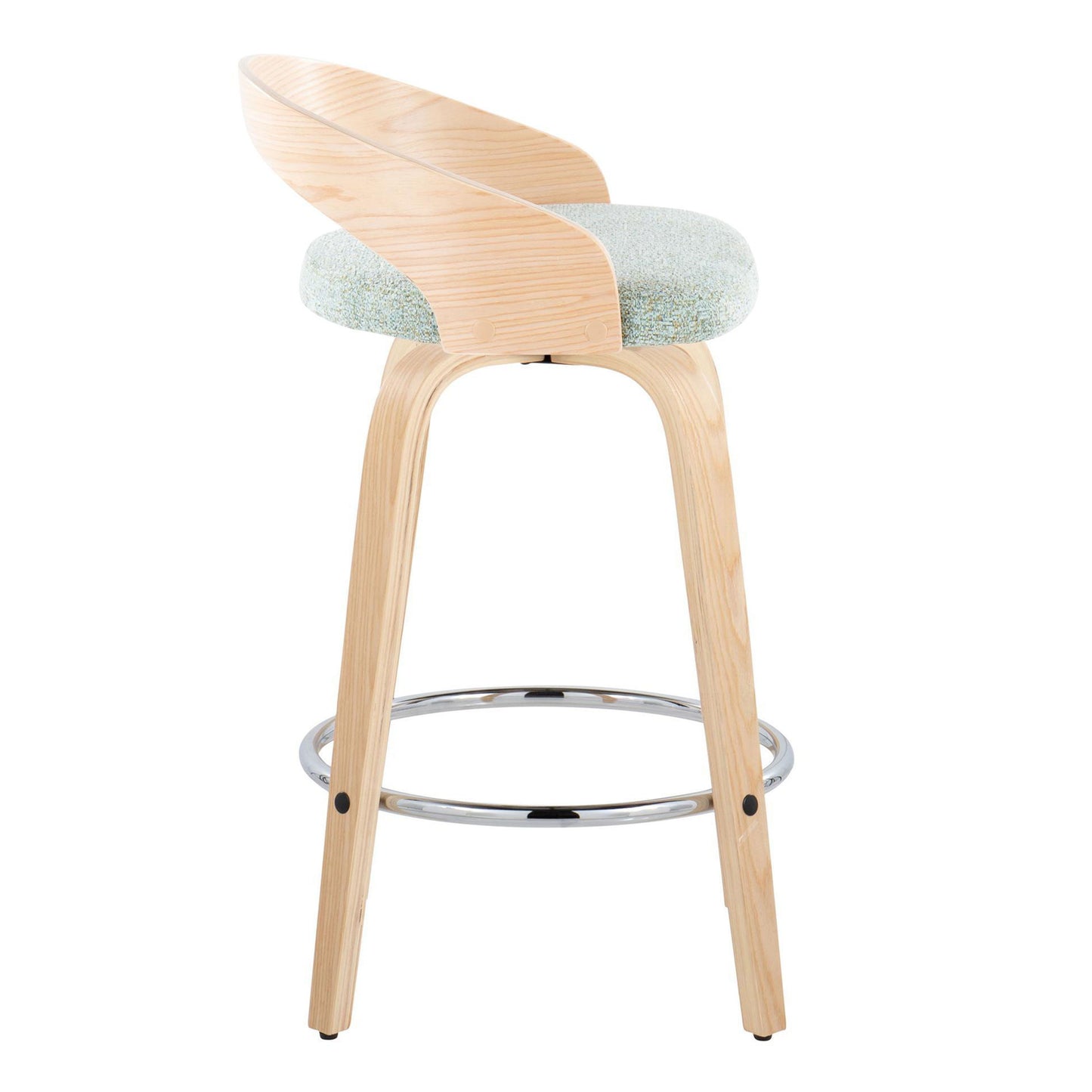 Grotto - Contemporary Fixed Height Counter Stool With Swivel With Round Footrest (Set of 2) - Natural / Light Green