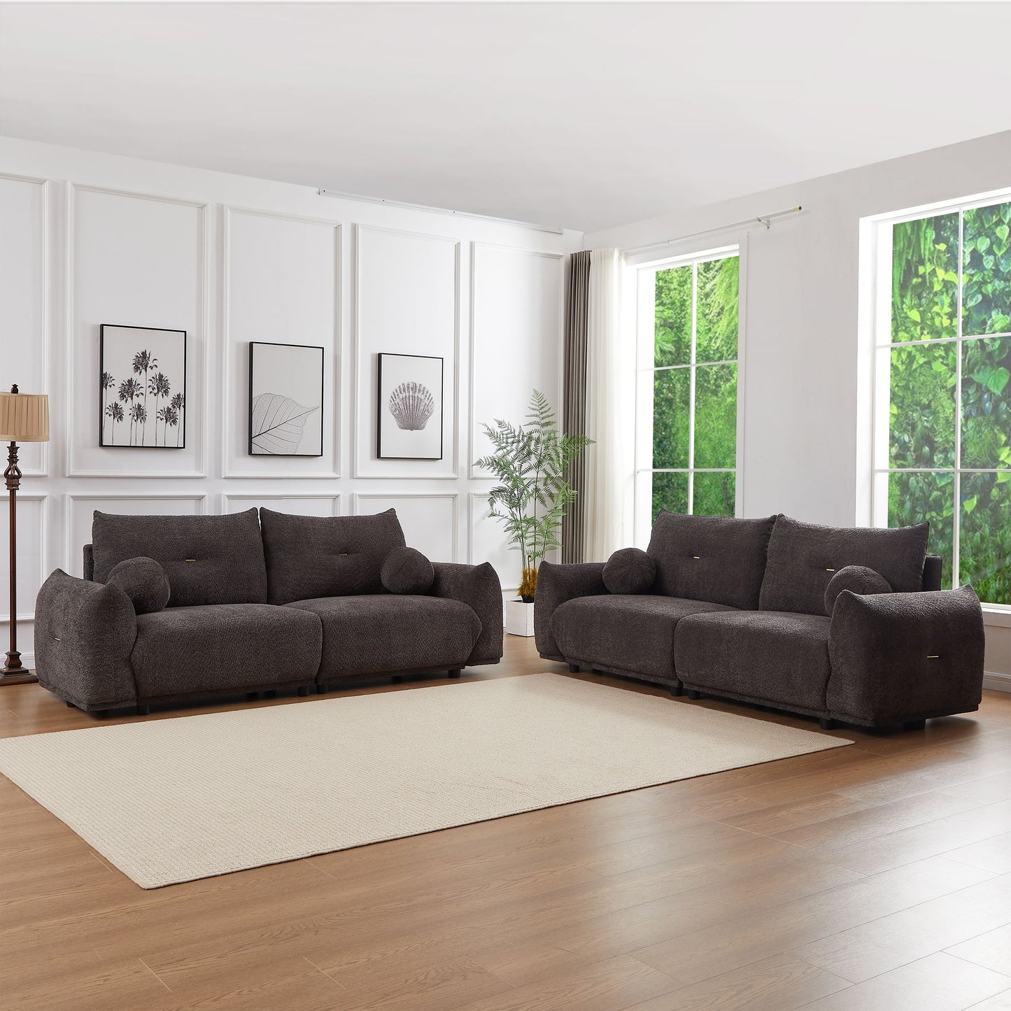 Lamb's Wool 2 Seater Cushion Sofa Comfortable Sofa For Living Room Bedroom And Other Casual Spaces Lamb's Wool Sofa With 2 Cushions And 2 Ball Pillows (Set of 2) - Gray