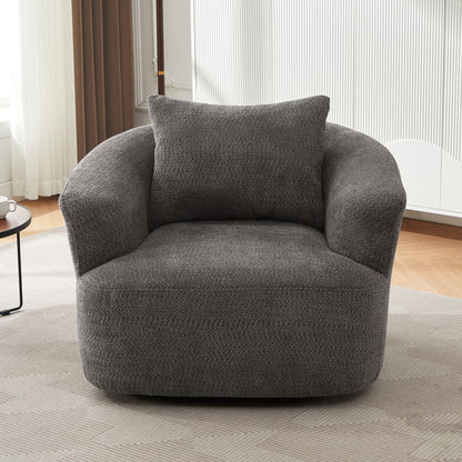 Chenille Upholstered 360ÔøΩÔøΩ Swivel Barrel Sofa Chair With Throw Pillow, Accent Chair For Living Room, Office And Hotel - Gray