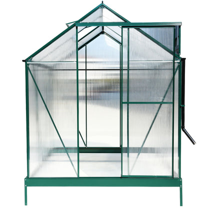 6.3'x6.2'x7' Polycarbonate Greenhouse, Heavy Duty Outdoor Aluminum Walk-In Green House Kit With Rain Gutter, Vent And Door For Backyard Garden - Green