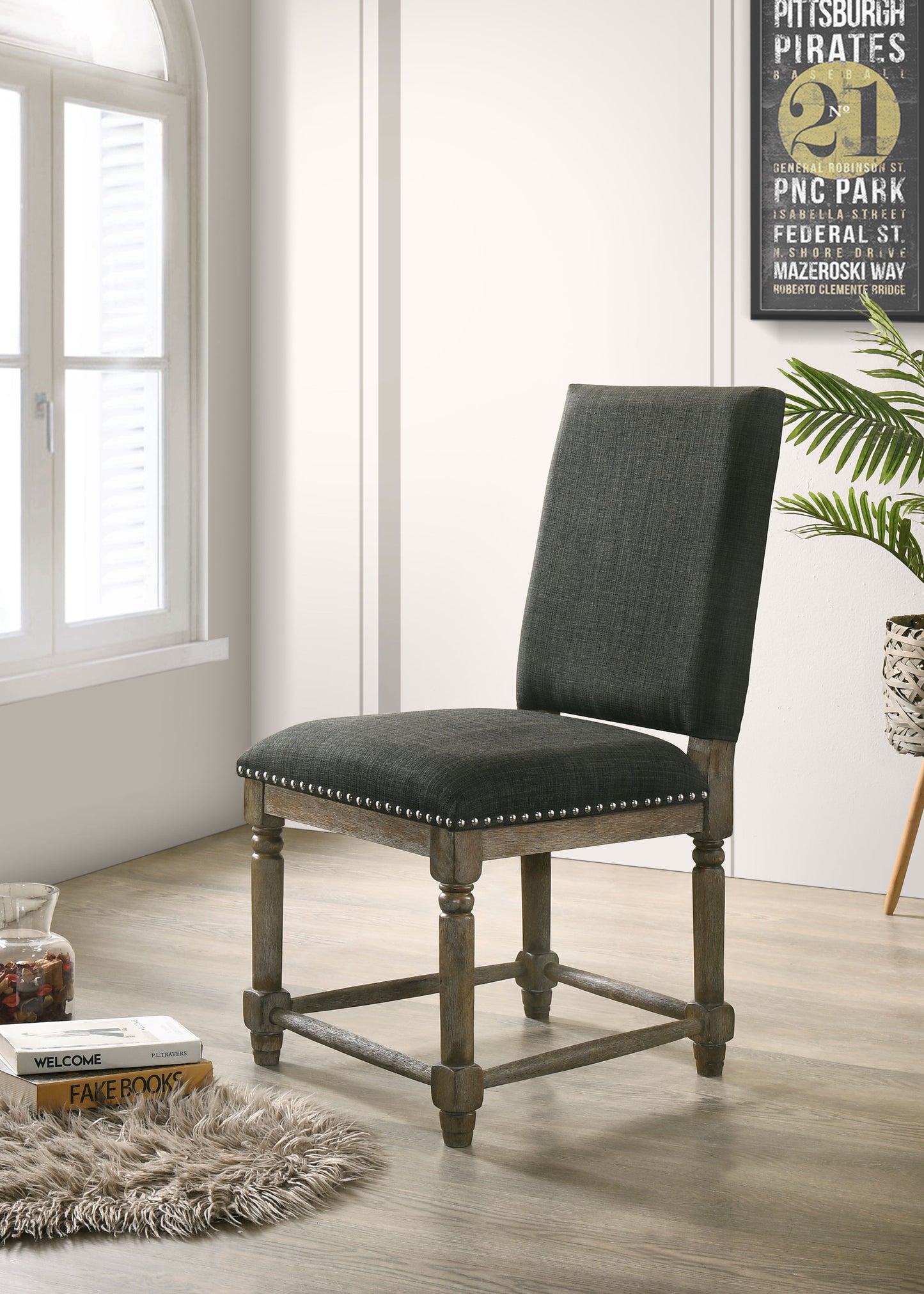 Everton - Fabric Dining Chair With Nailhead Trim (Set of 2) - Gray