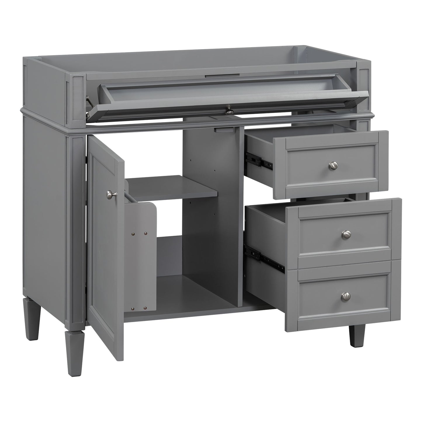 Bathroom Vanity Without Top Sink, Modern Bathroom Storage Cabinet With 2 Drawers And A Tip-Out Drawer, Frame (Not Include Basin Sink) - Gray