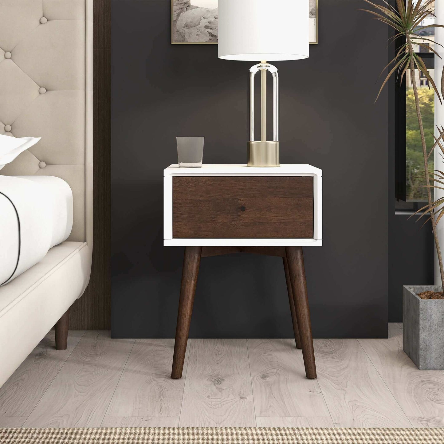 Avery - Night Stand 1 Drawer - Dark Brown / White