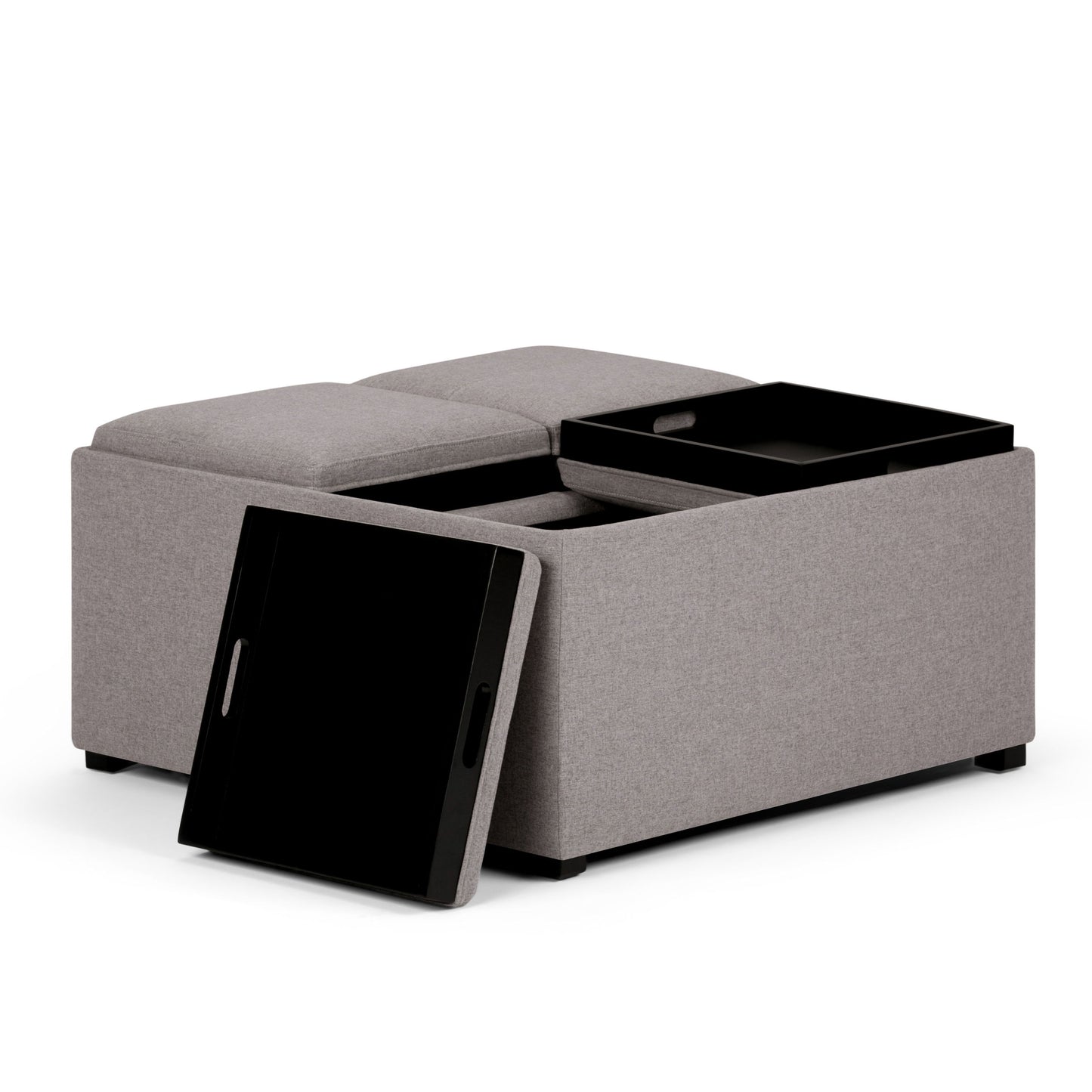Avalon - Square Coffee Table Storage Ottoman - Cloud Gray