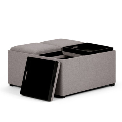 Avalon - Square Coffee Table Storage Ottoman - Cloud Gray
