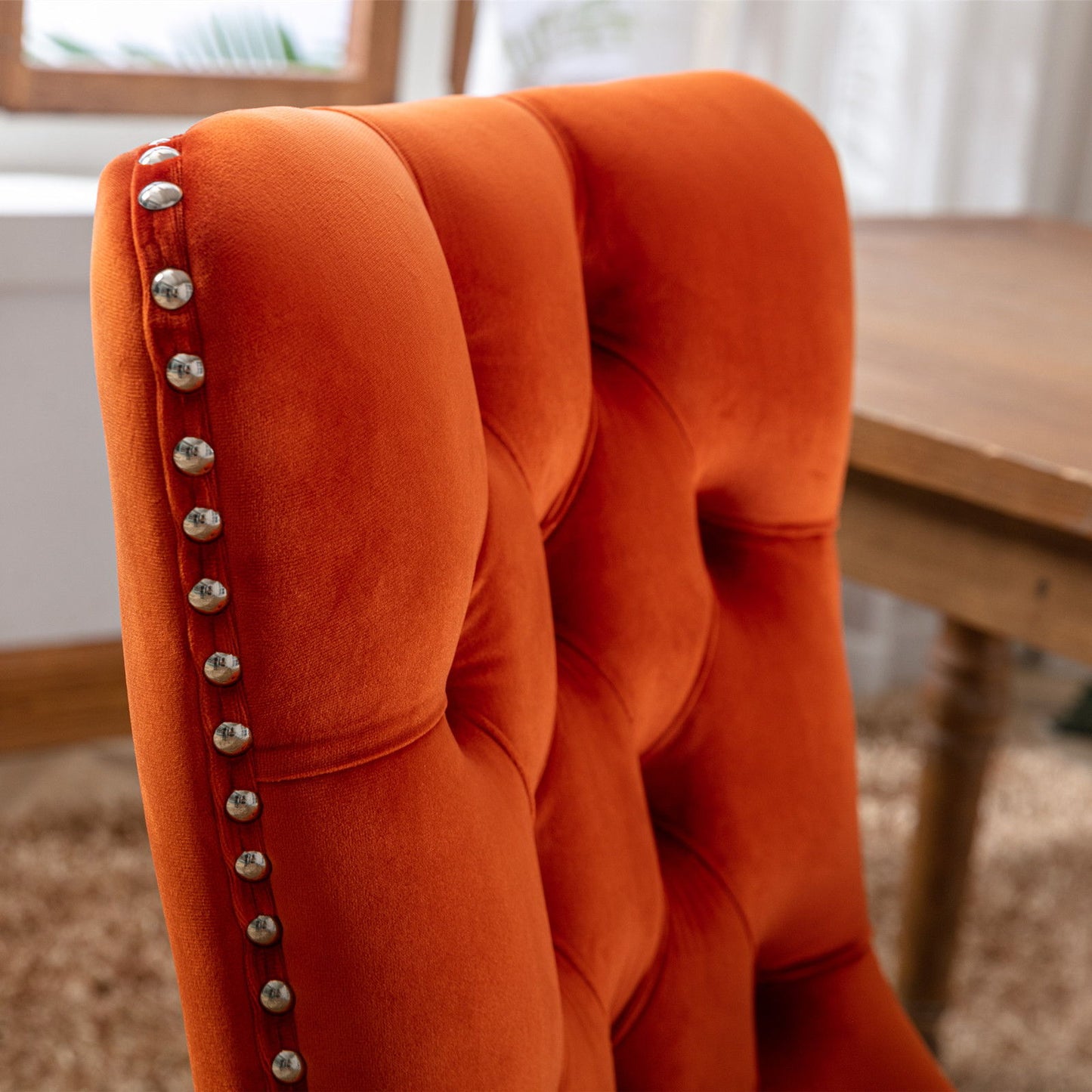 Nikki - Modern, High-End Tufted Solid Wood Contemporary Velvet Upholstered Dining Chair With Wood Legs Nailhead Trim (Set of 2) - Orange