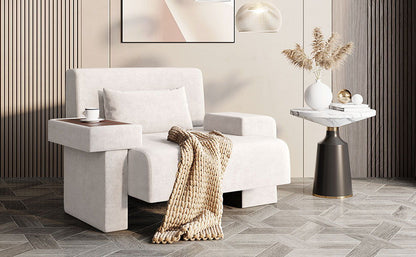 Modern Oversized Armchair, Wide Mid-Century Chair With Pillow Upholstered, Sturdy Wood Frame & Soft Cushion For Living Room - Beige