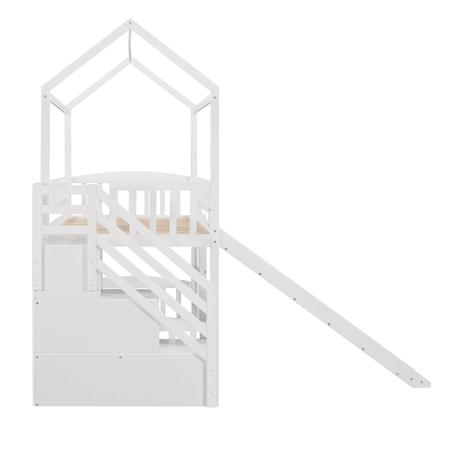 Twin Loft House Bed With 2 Drawers And Slide - White