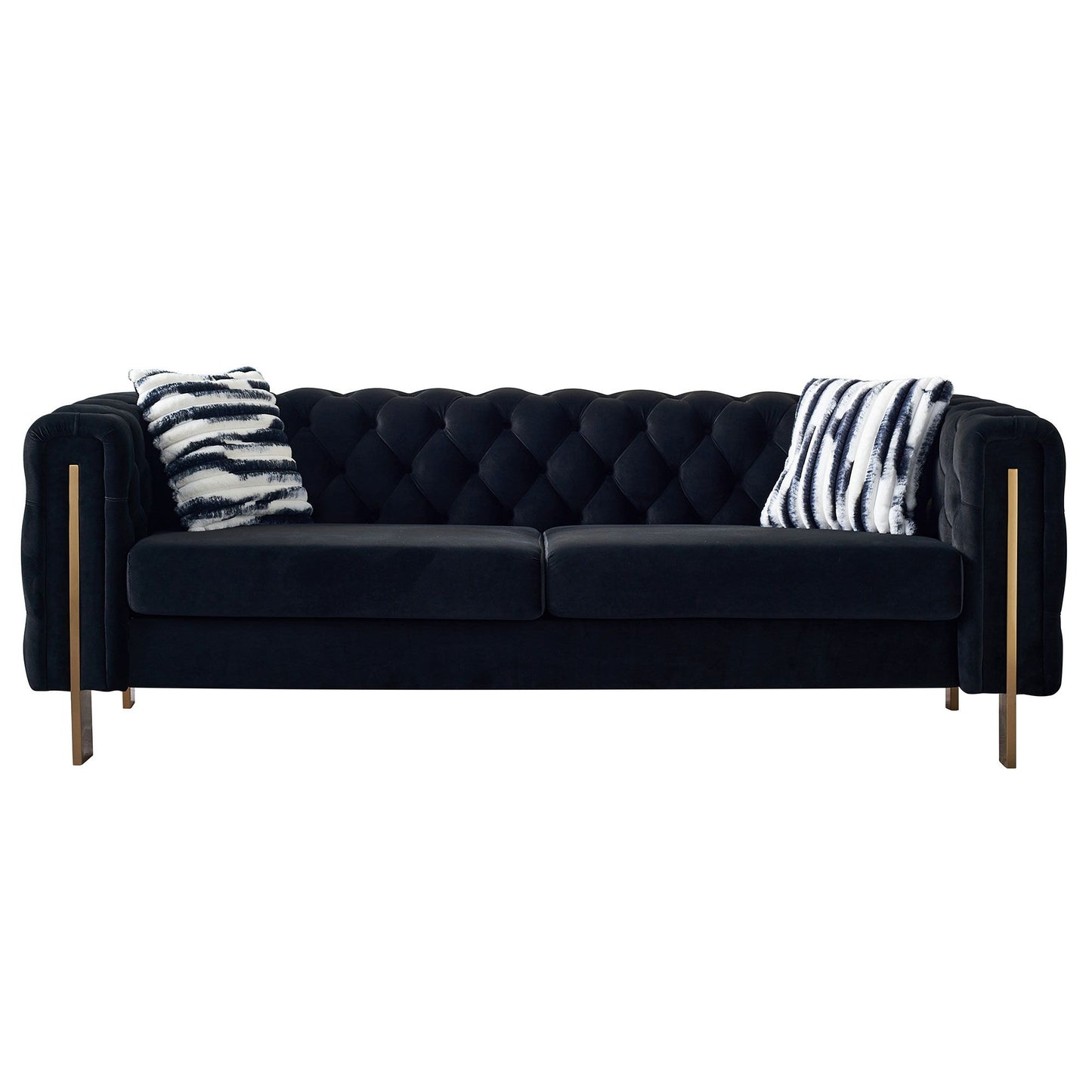 Chesterfield - Modern Tufted Velvet Living Room Sofa, 84.25''W Couch - Black