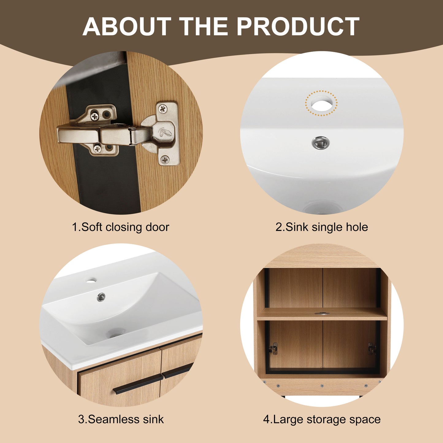 Modern 24" Bathroom Vanity Base With Basin And Storage Cabinet - Oak