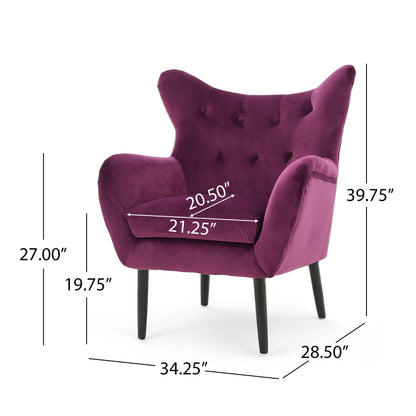 Alyssa - Velvet Arm Chair With Wingback Design - Fuchsia