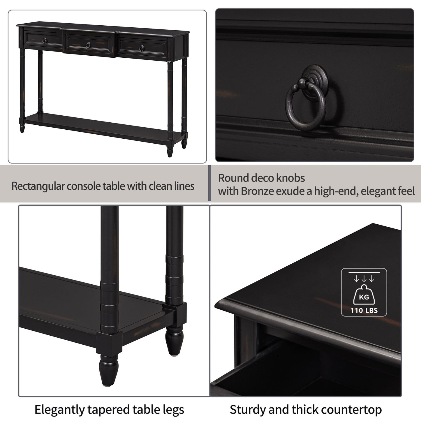 Console Table Sofa Table With Drawers For Entryway With Projecting Drawers And Long Shelf - Espresso