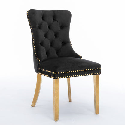 Nikki - Modern, High-End Tufted Solid Wood Contemporary Velvet Upholstered Dining Chair With Golden Stainless Steel Plating Legs, Nailhead Trim (Set of 2) - Black