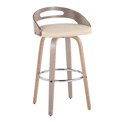 Cassis - Mid-Century Modern Fixed Height Barstool With Swivel With Round Footrest (Set of 2) - Light Gray / Cream