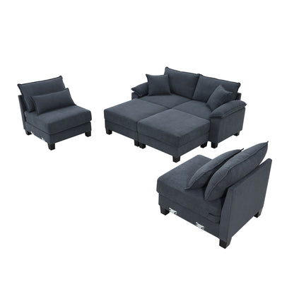 Wide Seat Modular Sectional Bed Sleeper Couch Set With Armrest Pillow 6 Seat, Free Combination Sofa With Ottomans Oversized - Gray